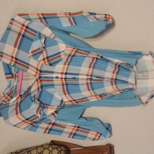 Blue and red S button up shirt